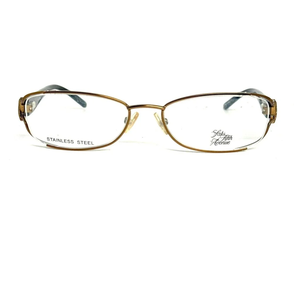 Saks Fifth Avenue 244 0FL2 Stainless Steel Eyeglasses Gold Blue Marble 52-17-130